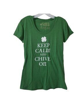 Keep Calm And Chive On Green Scoop Neck T-Shirt Womens Medium By Chive Tees